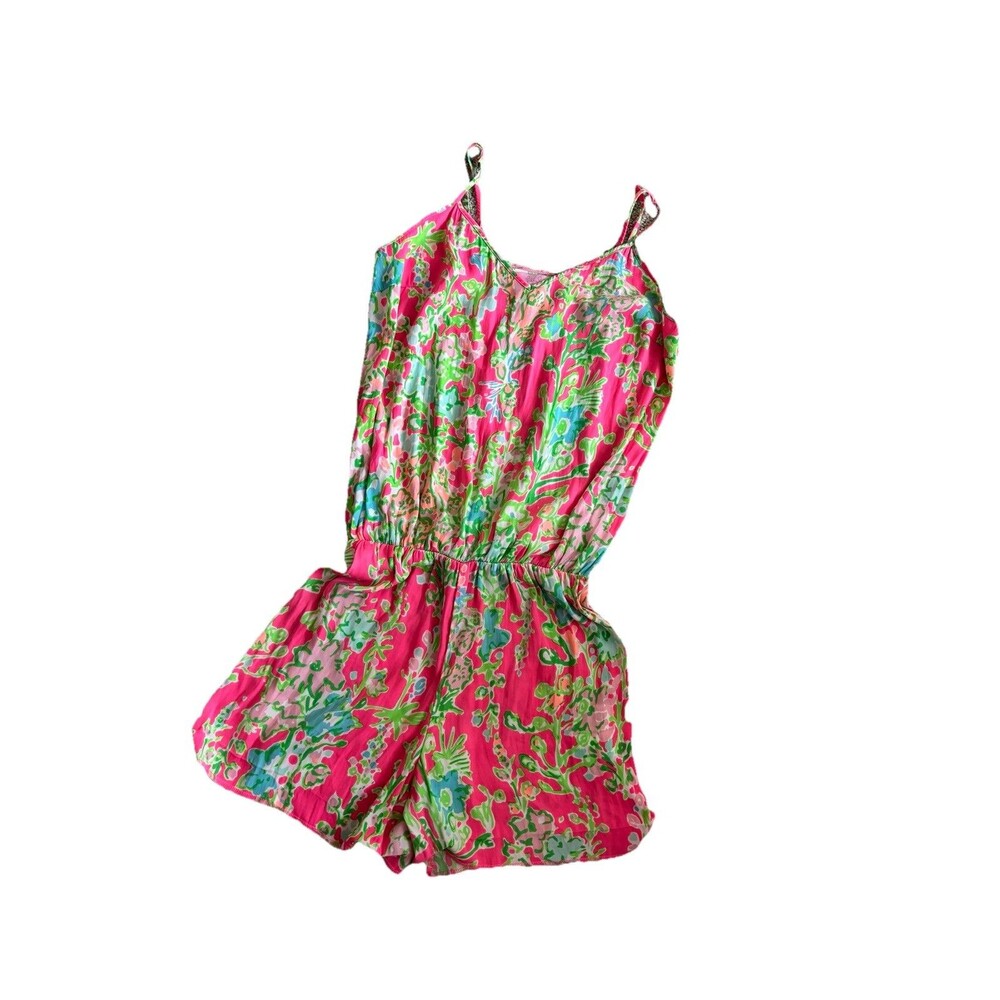 Lilly‎ Pulitzer Deanna Romper XS Pink Flamingo Tropical Floral Sleeveless